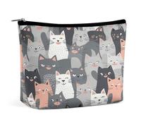 MNVTSKOP Trousse de maquillage de voyage avec motif chat gris mignon et drôle, grande capacité, trousse de toilette portable tendance pour femme