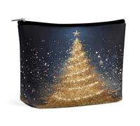 MNVTSKOP Trousse de maquillage de voyage avec motif sapin de Noël à paillettes dorées - Grande capacité - Tendance - Portable - Pour femme