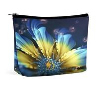 MNVTSKOP Trousse de maquillage de voyage de grande capacité avec fleur bleue et jaune - Trousse de toilette portable tendance pour femme