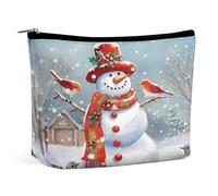 MNVTSKOP Trousse de maquillage de voyage « Merry Christmas » - Bonhomme de neige et oiseaux - Grande capacité - Trousse de toilette portable tendance pour femme