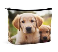 MNVTSKOP Trousse de maquillage de voyage mignonne avec chiot Golden Retriever, grande capacité, trousse de toilette portable tendance pour femme