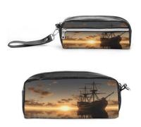 MNVTSKOP Trousse de maquillage « Ship in The Lake Sunset » - Petite trousse de voyage portable pour femmes et enseignantes