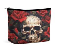 MNVTSKOP Trousse de toilette portable de grande capacité avec motif tête de mort, rose et rouge