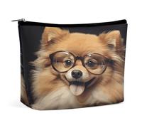 MNVTSKOP Trousse de toilette portable de voyage de grande capacité, motif chien de Poméranie portant des lunettes