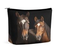 MNVTSKOP Trousse de toilette portable tendance avec deux chevaux debout sur fond noir de grande capacité