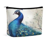 MNVTSKOP Trousse de toilette portable tendance pour femme Motif paon Bleu Grande capacité