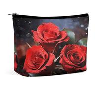 MNVTSKOP Trousse de toilette romantique avec roses rouges - Grande capacité - Trousse de toilette portable tendance pour femme