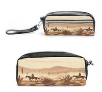 MNVTSKOP West Desert Green avec cowboys équitation cheval trousse de maquillage petite trousse de voyage portable organisateur de papeterie pour femmes enseignantes