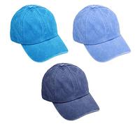 MEINICY Lot de 3 casquettes de baseball unies lavées, rétro réglables, cadeau pour homme/femme, non structuré/coton, Bleu marine + bleu ciel + bleu, Taille unique