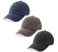 MNXA Lot de 3 casquettes de baseball unies délavées, rétro réglables soleil papa cadeau chapeaux pour hommes/femmes, non structuré/coton, Taille unique