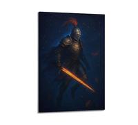 MNXBCL Impression sur toile représentant un chevalier avec une épée de feu dans l'espace - Décoration murale moderne pour chambre à coucher - 60 x 90 cm