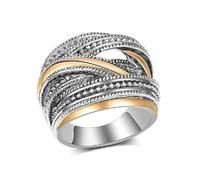 Mnyixsi Bague créative en argent pour femme, style vintage, large et épaisse, faite à la main, nœud délicat sculpté à la main, pour cocktail, fête des mères, taille 10