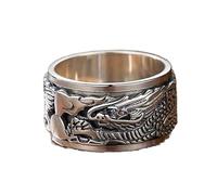 Mnyixsi Bague en argent sterling 925 avec dragon cool pour homme - Dragon viking nordique punk - Fait à la main - Bague en forme d'animal délicat et rotatif - Taille 9