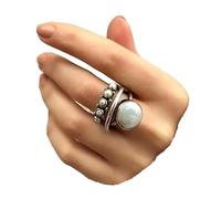 Mnyixsi Bague vintage thaïlandaise en argent avec trois couches de perles croisées faites à la main avec perles d'eau douce de culture Mabe, Size 6, Perle, Diamant