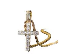Mnyixsi Collier avec pendentif en forme de croix pour femme en argent sterling 925 massif et oxyde de zirconium avec chaîne torsadée dorée