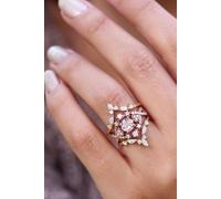 Mnyixsi Lot de 3 bagues tendance en or rose avec oxyde de zirconium pour femme, bague de fiançailles pour couple, faite à la main, délicate et empilable, taille 9