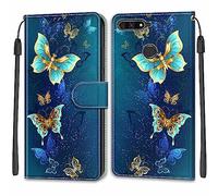 Mo-Beauty Coque Huawei Y6 2018/Honor 7A, Housse Huawei Y6 2018/Honor 7A, Etui Housse en Cuir Pochette Protection Portefeuille Rabat Clapet Case Porte Carte Magnétique Étui Antichoc Cover (Papillon 4)