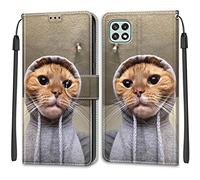 Mo-Beauty Coque Samsung Galaxy A22 5G, Housse Samsung A22 5G, Etui Premium Housse en Cuir Pochette Protection Portefeuille Rabat Clapet Case Porte Carte Magnétique Étui Antichoc Cover (Chat)