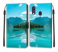Mo-Beauty Coque Samsung Galaxy A40, Housse Samsung A40, Etui Premium Housse en Cuir Pochette Protection Portefeuille Rabat Clapet Case Porte Carte Magnétique Étui Antichoc Cover (Bateau)