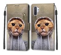 Mo-Beauty Coque Samsung Galaxy Note 10 Plus, Housse Samsung Note 10 Plus, Etui Housse en Cuir Pochette Protection Portefeuille Rabat Clapet Case Porte Carte Magnétique Étui Antichoc Cover (Chat)
