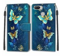 Mo-Beauty Coque Xiaomi Redmi 6/6A, Housse Xiaomi Redmi 6/6A, Etui Premium Housse en Cuir Pochette Protection Portefeuille Rabat Clapet Case Porte Carte Magnétique Étui Antichoc Cover (Papillon 4)
