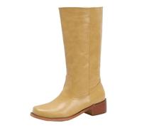 Mo Joc Bottes au-dessus du genou pour femme avec pointe carrée | Talon bloc bas de 4,5 cm et hauteur de tige de 30,5 cm | Surface en cuir synthétique | Doublure chaude en fourrure synthétique |
