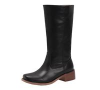 Mo Joc Bottes au-dessus du genou pour femme avec pointe carrée | Talon bloc bas de 4,5 cm et hauteur de tige de 30,5 cm | Surface en cuir synthétique | Doublure chaude en fourrure synthétique |