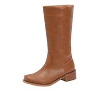 Mo Joc Bottes au-dessus du genou pour femme avec pointe carrée | Talon bloc bas de 4,5 cm et hauteur de tige de 30,5 cm | Surface en cuir synthétique | Doublure chaude en fourrure synthétique |