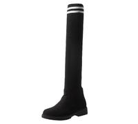 Mo Joc Bottes en tricot pour femme - Talon côtelé élastique de 3 cm - Pour les balades en ville et le bureau, Noir au genou, 47 EU