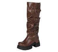 Mo Joc Bottes souples pour femme - Boucle en métal - Talon de 6 cm - Pour les balades en ville et les soirées, marron, 38 EU