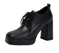 Mo Joc Chaussures à lacets avec semelle plateforme | Talon bloc de 9,5 cm et plateau de 2 cm | Pointe carrée | Semelle en caoutchouc antidérapante | Pour événements et vie quotidienne, Noir , 46 EU