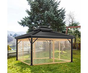 Mo-Net - Filet de rechange universel à 4 panneaux avec fermeture éclair et filet Mo-Squito imperméable pour tonnelle d'extérieur (3 x 3,6 m, marron)