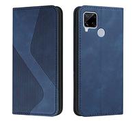 Mo-Somnus Coque pour Oppo Realme C12/C15/C25/C25S/7i/ Narzo 20/Narzo 30A, Etui PU Cuir Portefeuille Housse et Magnétique Flip Pochette Étui à Rabat Protection Case avec Antichoc TPU Housse (Bleu)