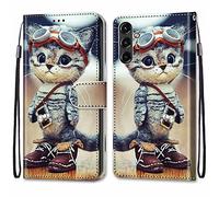Mo-Somnus Coque pour Samsung Galaxy A14 5G, Etui en Cuir PU Portefeuille Housse Coque avec 360 Degrés Silicone Antichoc Protection Cover Cuir Pochette Magnétique und Flip Béquille (Chat 1)