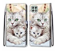 Mo-Somnus Coque pour Samsung Galaxy A22 5G, Etui en Cuir PU Portefeuille Housse Coque avec 360 Degrés Silicone Antichoc Protection Cover Cuir Pochette Magnétique und Flip Béquille (Chats 2)