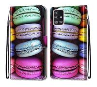 Mo-Somnus Coque pour Samsung Galaxy A51 5G, Etui en Cuir PU Portefeuille Housse Coque avec 360 Degrés Silicone Antichoc Protection Cover Cuir Pochette Magnétique und Flip Béquille (Macarons)