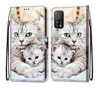 Mo-Somnus Coque pour Xiaomi Mi 10T/10T Pro 5G / Redmi K30S, Etui en Cuir PU Portefeuille Housse Coque avec 360 Degrés Silicone Antichoc Protection Cover Cuir Magnétique und Flip Béquille (Chats 2)