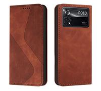 Mo-Somnus Coque pour Xiaomi Poco X4 Pro 5G - Étui en Cuir Portefeuille avec Rabat Magnétique (Marron)