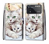 Mo-Somnus Coque pour Xiaomi Poco X4 Pro 5G, Etui en Cuir PU Portefeuille Housse Coque avec 360 Degrés Silicone Antichoc Protection Cover Cuir Pochette Magnétique und Flip Béquille (Chats 2)