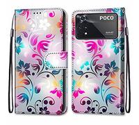 Mo-Somnus Coque pour Xiaomi Poco X4 Pro 5G, Etui en Cuir PU Portefeuille Housse Coque avec 360 Degrés Silicone Antichoc Protection Cover Cuir Pochette Magnétique und Flip Béquille (Fleur 1)