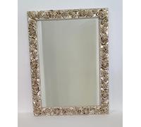 MO.WA Miroir mural rectangulaire moderne miroir feuille argent 62 x 82 cadre bois, fabriqué en Italie S (argent antique, 62 x 82 cm)