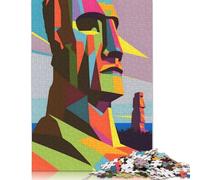 Moai Île de Pâques Pop Art Puzzles en bois pour adultes et adolescents 500 pièces (52 x 38 cm)