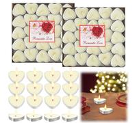 MOAMUN 100 Bougie Chauffe Plat en Coeur, Bougies Chauffe Plat Mini Bougie Decorative Bougies Romantique en Vrac Sans Fumée pour Saint-Valentin Mariage l'Anniversaire La Décoration De Noël(Blanc)