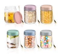 MOAMUN 12 Overnight Oats Jar, 160Z/500ml Pot Overnight Oat Verre Pot Yaourt En Verre avec Couvercle Bocaux En Verre, Pots Yaourt avec Couvercle Mason Jar pour Céréales Lait Salade De Fruits Collation