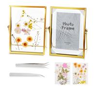 MOAMUN 2 Cadre Photo en Métal pour Fleurs Pressées, 2 Cadre Doré avec 2 Presse Fleurs et 2 Pinces, 20x15cm Encadrement Tableau en Verre Double pour l'Affichage d'Œuvres d'Art, Spécimen De Photo DIY