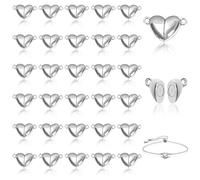 MOAMUN 30 Bijoux Fermoir Bracelet Magnétiques en Forme De Coeur, Fermoir Collier fermoir magnetique, Durables Attache Bracelet pour Bricolage Bracelet Collier Cheville Bijoux Fabrication (Argent)