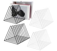 MOAMUN 4 Porte Revue Bureau Range Document, Triangle Rangement Livre, 9 Fentes Range Document, Métal Porte Revue Métalclasseur Trieur Vertical pour Domicile (2Noir 2Blanc)
