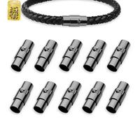 MOAMUN REKYO 10pcs Boucle du Fermoir De Cap/magnétique Fin Cordon en Cuir avec Bracelet Corde en Cuir De Mécanisme De Verrouillage (Noir 3MM)