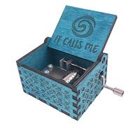 Moana Boîte à musique à manivelle en bois sculpté Bleu