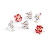 Moana Lot de 3 paires de boucles d'oreilles à tige en argent sterling avec motif fleur, chat et coq